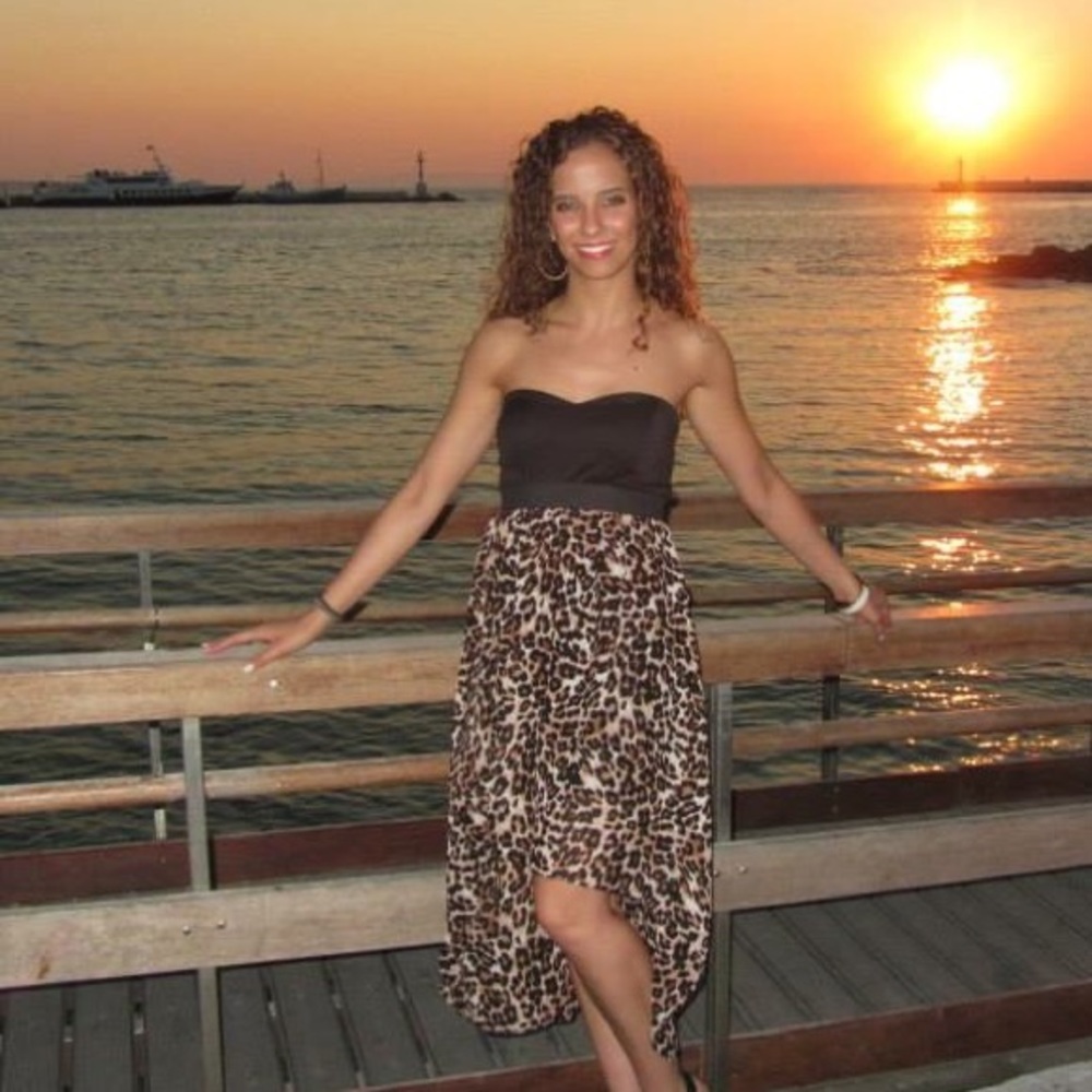 Black and leopard high low strapless dress